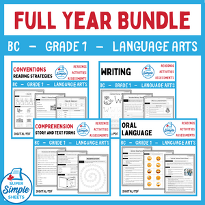 BC Grade 1 Language Arts ELA - FULL YEAR BUNDLE