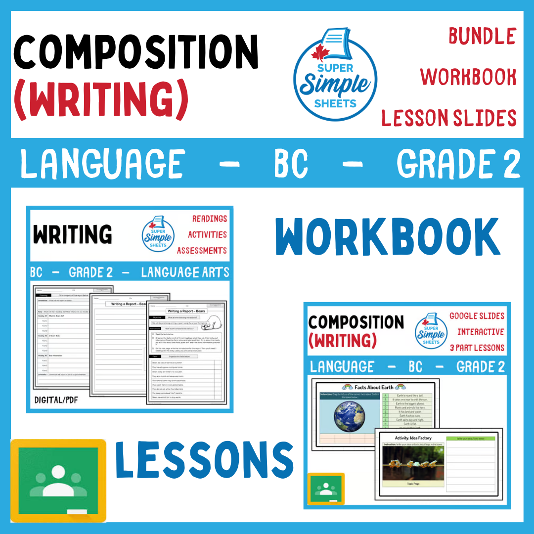 Grade 2 - Composition (Writing) Unit - BC Language - Lesson/Workbook Bundle