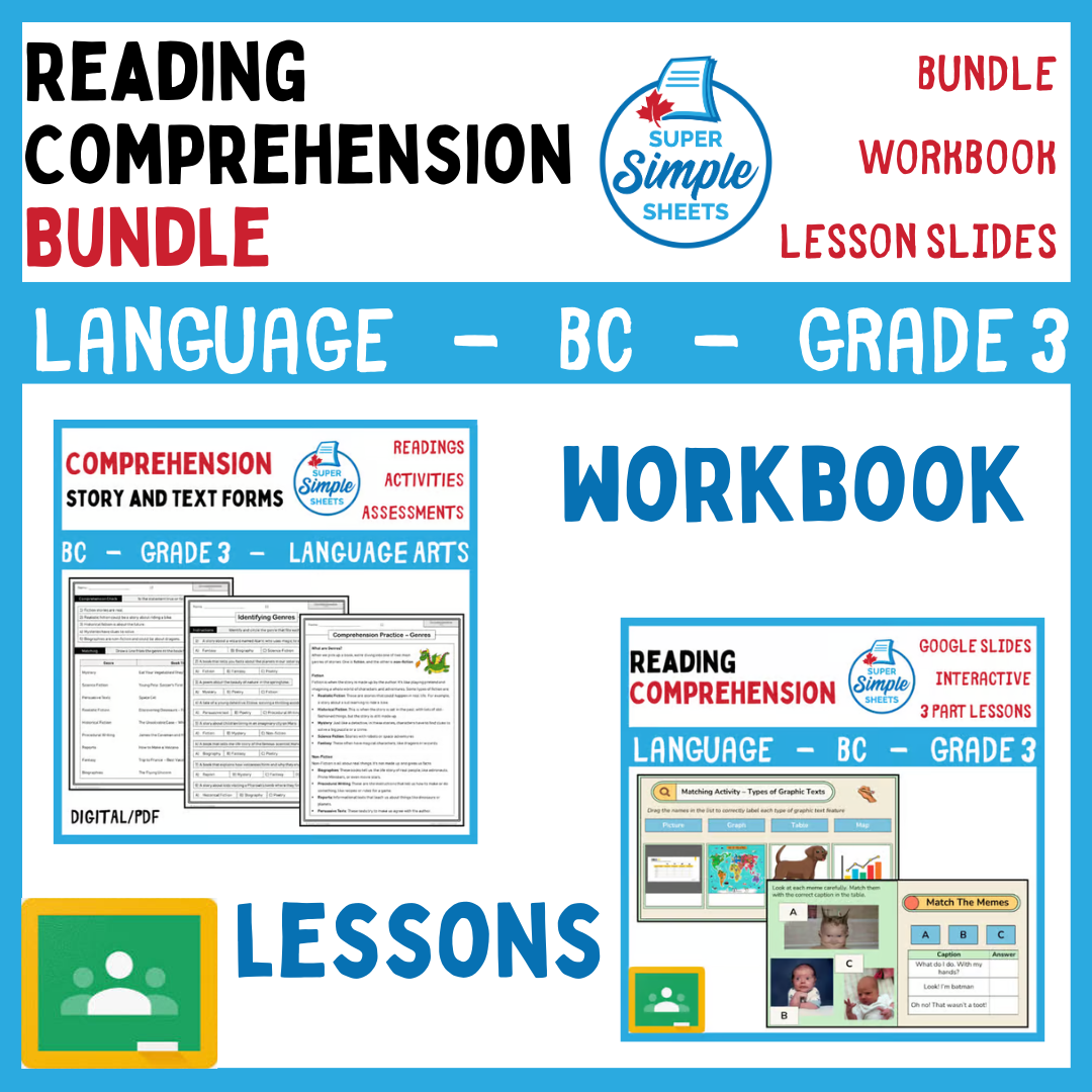 Grade 3 - Reading Comprehension Unit - BC Language - Lesson/Workbook Bundle