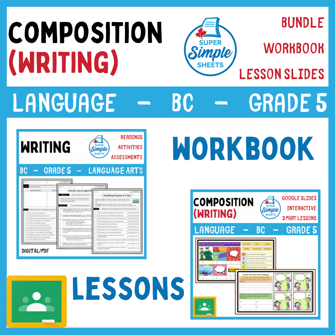 Grade 5 - Composition (Writing) Unit - BC Language - Lesson/Workbook Bundle