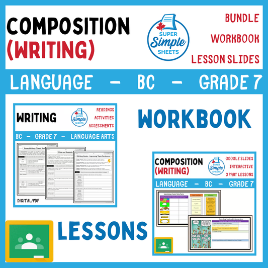 Grade 7 - Composition (Writing) Unit - BC Language - Lesson/Workbook Bundle