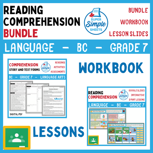 Grade 7 - Reading Comprehension Unit - BC Language - Lesson/Workbook Bundle