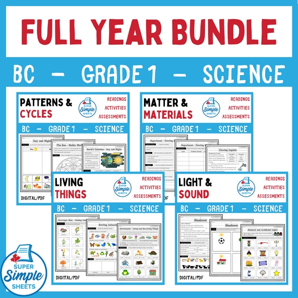 BC Grade 1 Science Full Year Bundle