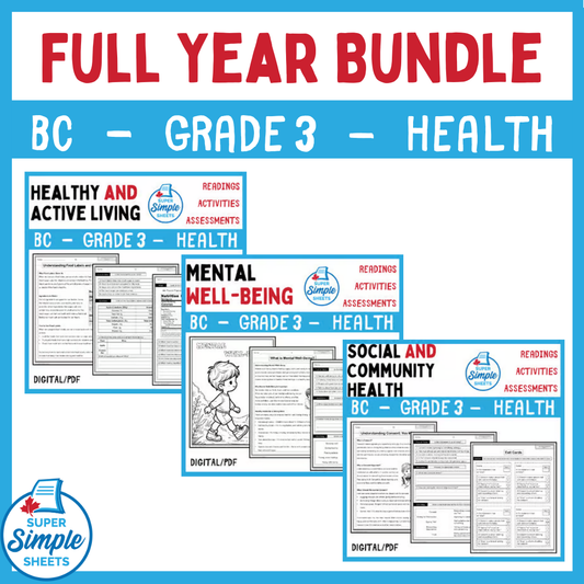 BC Health Curriculum - Grade 3 - FULL YEAR BUNDLE
