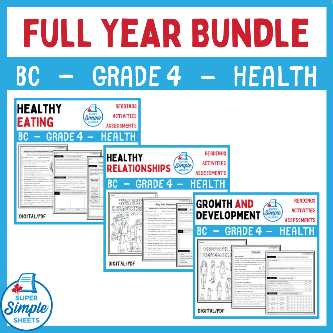 BC Health Curriculum - Grade 4 - FULL YEAR BUNDLE – Super Simple Sheets