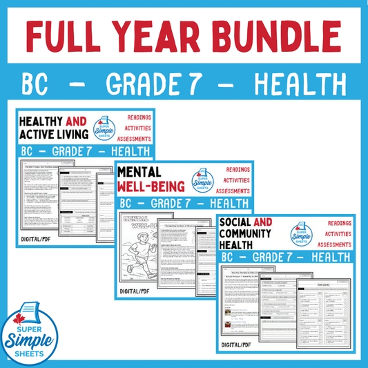 BC Health Curriculum - Grade 7 - FULL YEAR BUNDLE