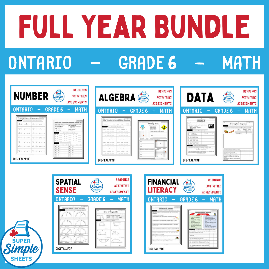 Grade 6 - Full Year Math Bundle - Ontario New 2020 Curriculum