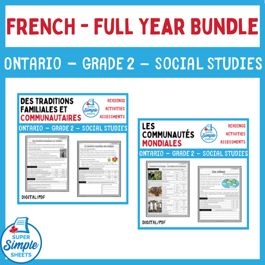 Ontario Grade 2 FRENCH Social Studies Full Year Bundle