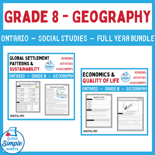 Ontario - Grade 8 - Social Studies - Geography - FULL YEAR BUNDLE