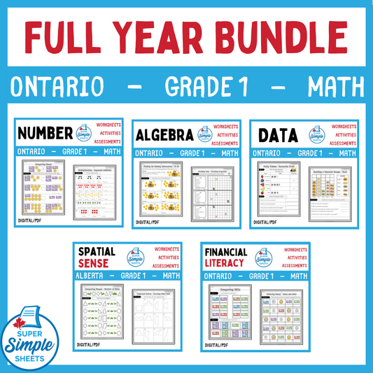 Grade 1 - Full Year Math Bundle - Ontario New 2020 Curriculum