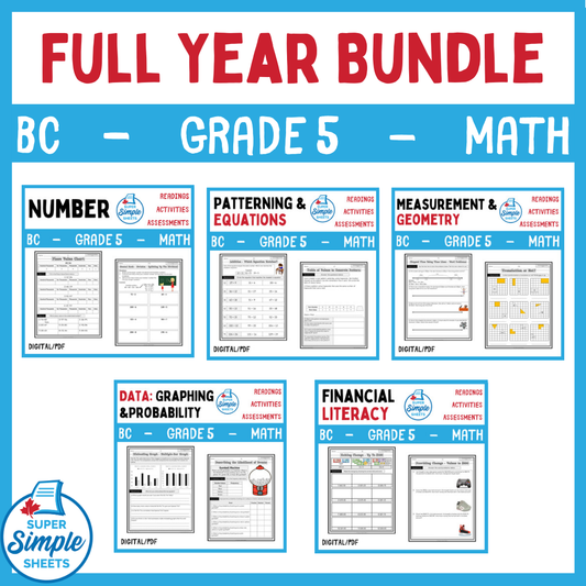 BC Grade 5 Math Whole Year Bundle Digital and PDF