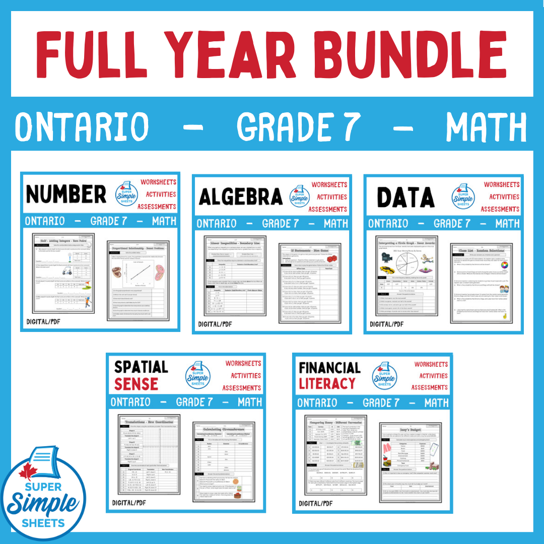 Ontario - Grade 7 Math - Full Year Bundle - New 2020 Curriculum