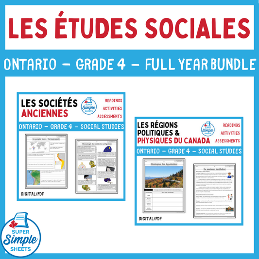 Ontario - Grade 4 - Social Studies - FULL YEAR BUNDLE - FRENCH VERSION