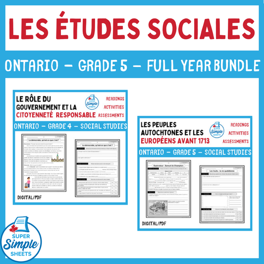 Ontario - Grade 5 - Social Studies - French Version - FULL YEAR BUNDLE
