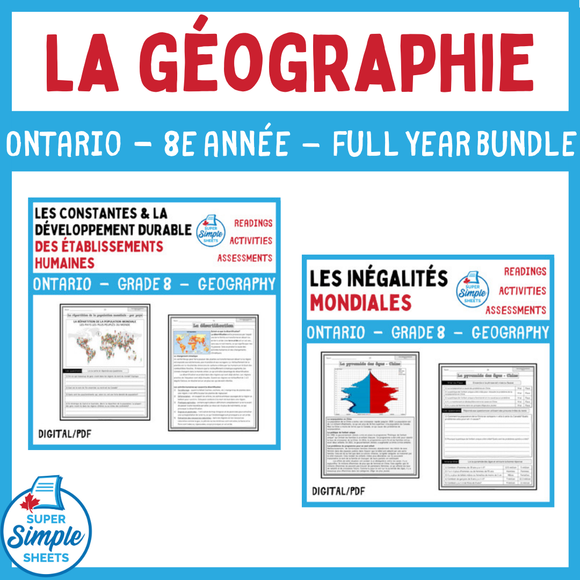Ontario - Grade 8 - Social Studies - Geography - FULL YEAR BUNDLE - FRENCH