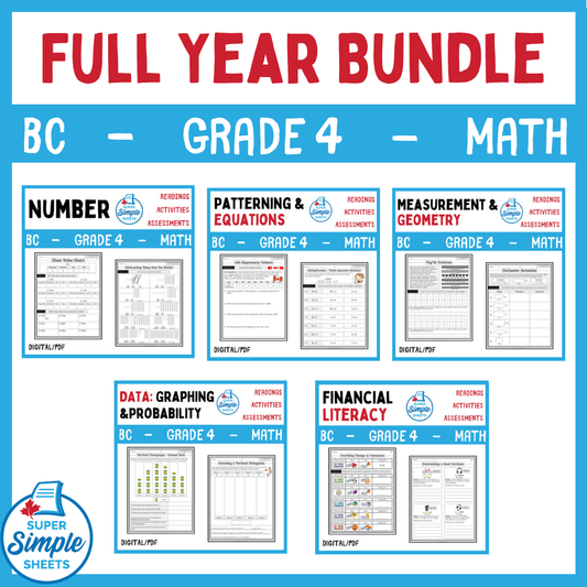 BC Grade 4 Full Year Bundle - Math - GOOGLE AND PDF