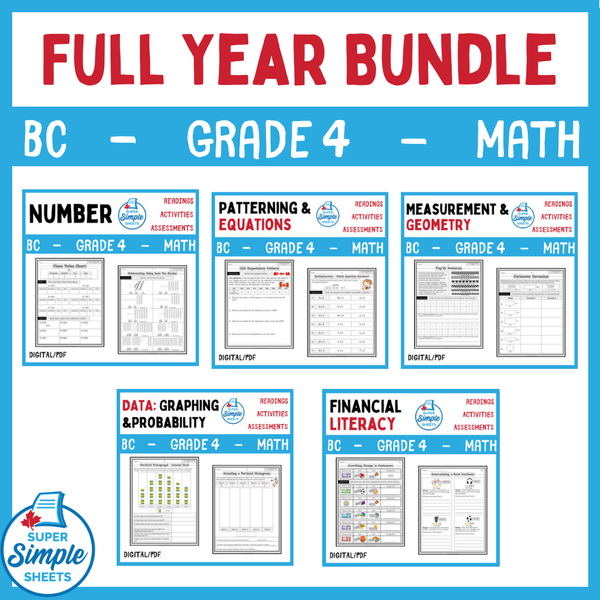 BC Grade 4 Full Year Bundle - Math - GOOGLE AND PDF – Super Simple Sheets