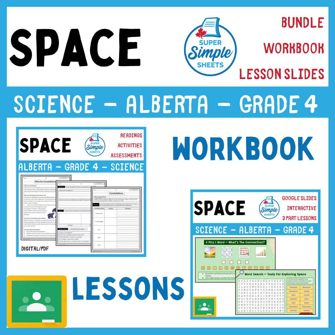 Grade 4 - Space Unit - Alberta Science - Lesson/Workbook Bundle