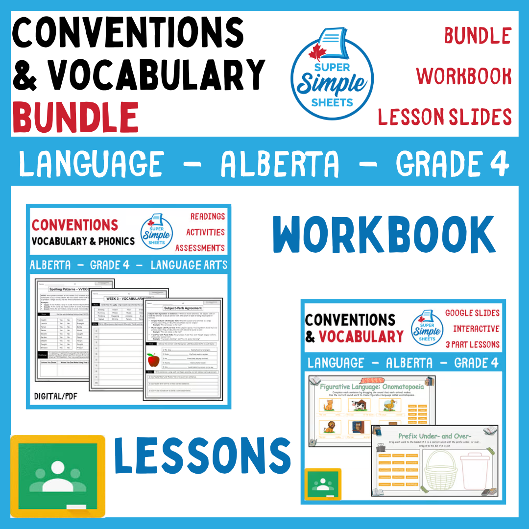 Grade 4 - Conventions & Vocabulary - Alberta Language - Lesson/Workbook Bundle