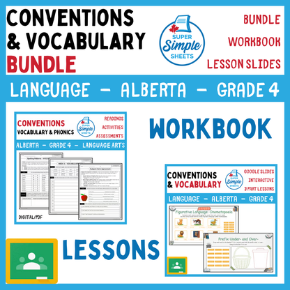 Grade 4 - Conventions & Vocabulary - Alberta Language - Lesson/Workbook Bundle