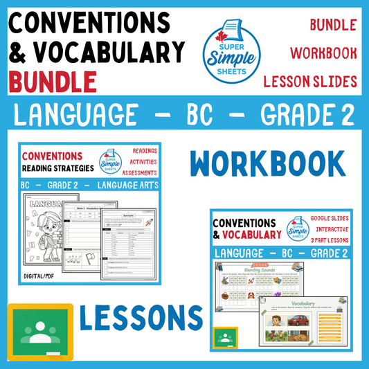 Grade 2 - Conventions & Vocabulary - BC Language - Lesson/Workbook Bundle