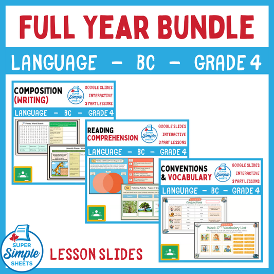 Grade 4 - BC Language - Google Lesson Slides - Full Year Bundle
