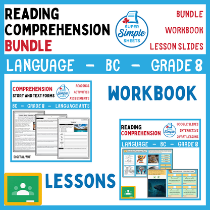 Grade 8 - Reading Comprehension Unit - BC Language - Lesson/Workbook Bundle