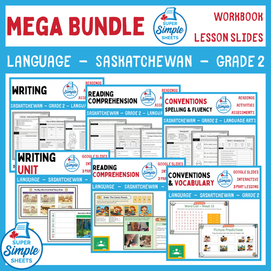 Grade 2 - Saskatchewan Language - Lessons/Workbook Mega Bundle