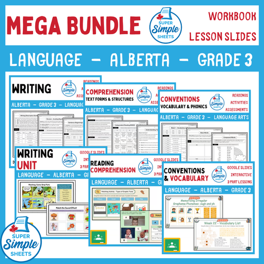 Grade 3 - Alberta Language - Lessons/Workbook Mega Bundle