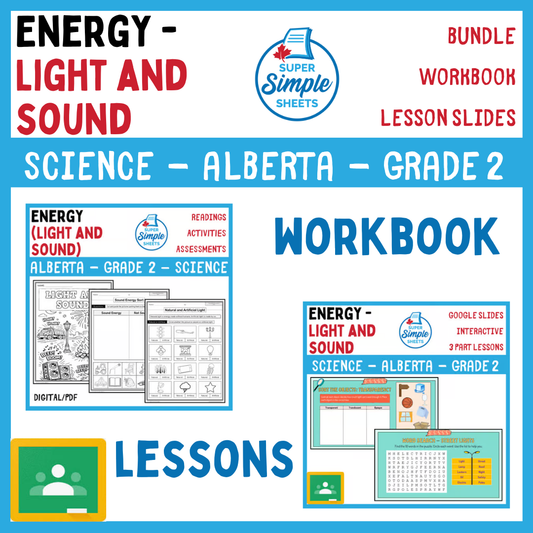 Grade 2 - Energy - Light and Sound - Alberta Science - Lesson/Workbook Bundle