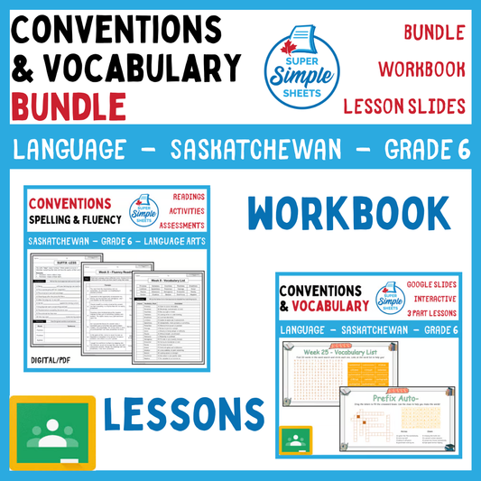 Grade 6 - Conventions & Vocabulary - Saskatchewan Language - Lesson/Work Bundle