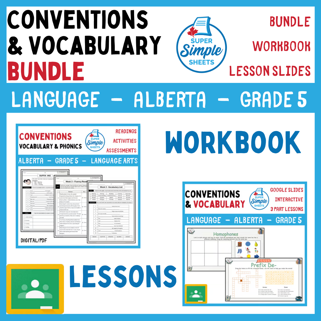 Grade 5 - Conventions & Vocabulary - Alberta Language - Lesson/Workbook Bundle