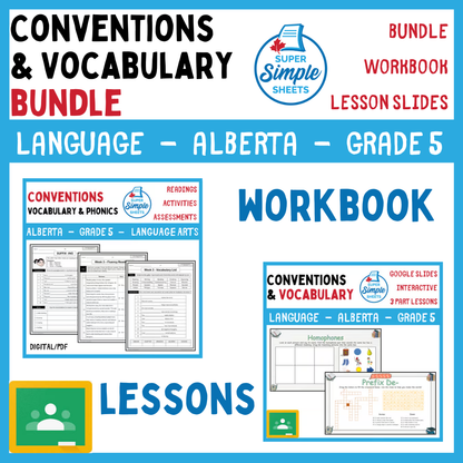 Grade 5 - Conventions & Vocabulary - Alberta Language - Lesson/Workbook Bundle