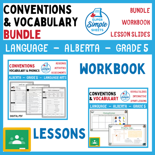 Grade 5 - Conventions & Vocabulary - Alberta Language - Lesson/Workbook Bundle