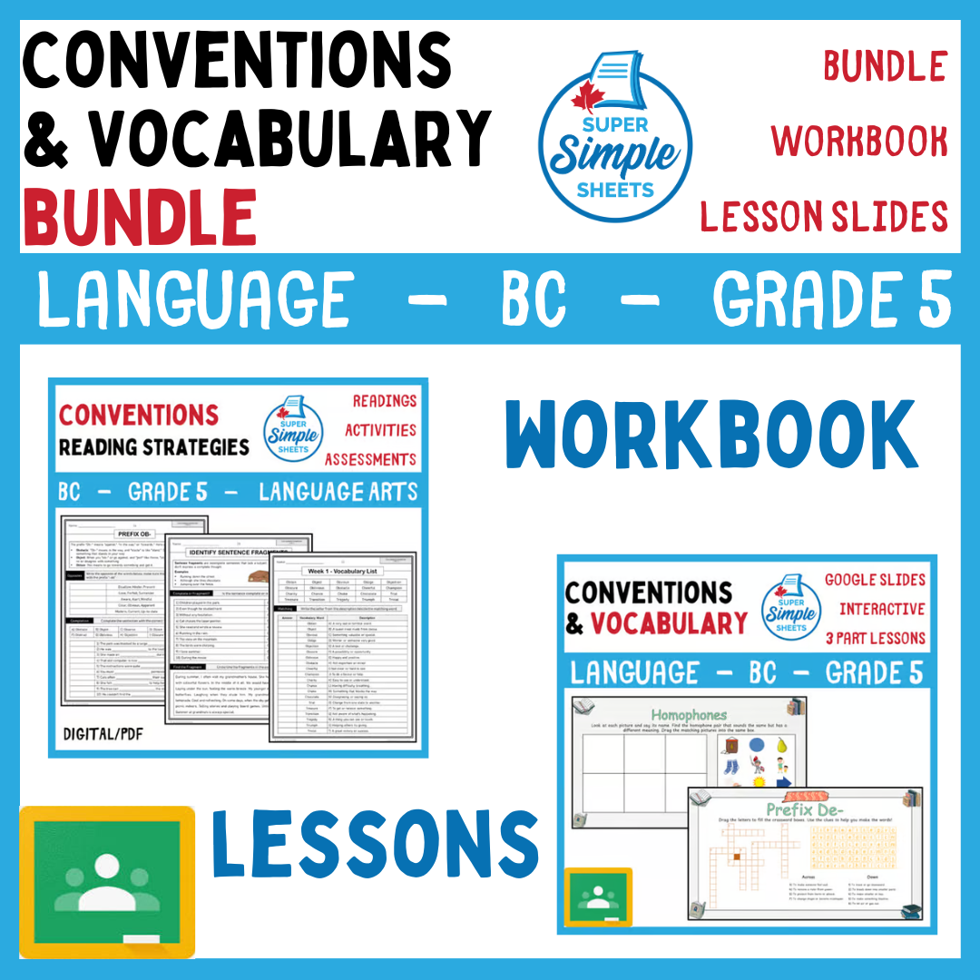 Grade 5 - Conventions & Vocabulary - BC Language - Lesson/Workbook Bundle
