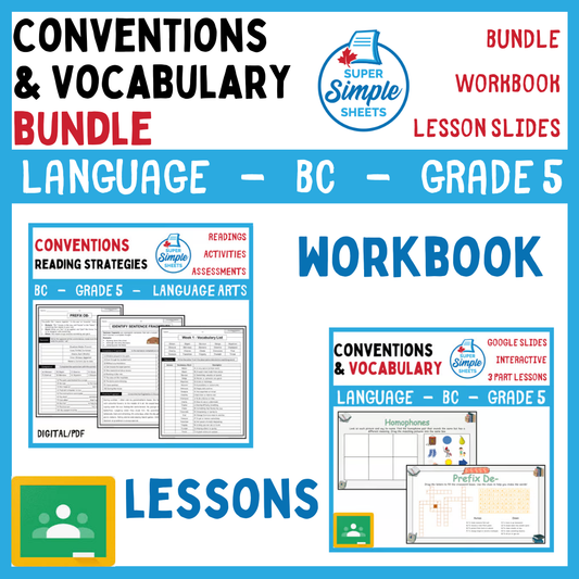 Grade 5 - Conventions & Vocabulary - BC Language - Lesson/Workbook Bundle