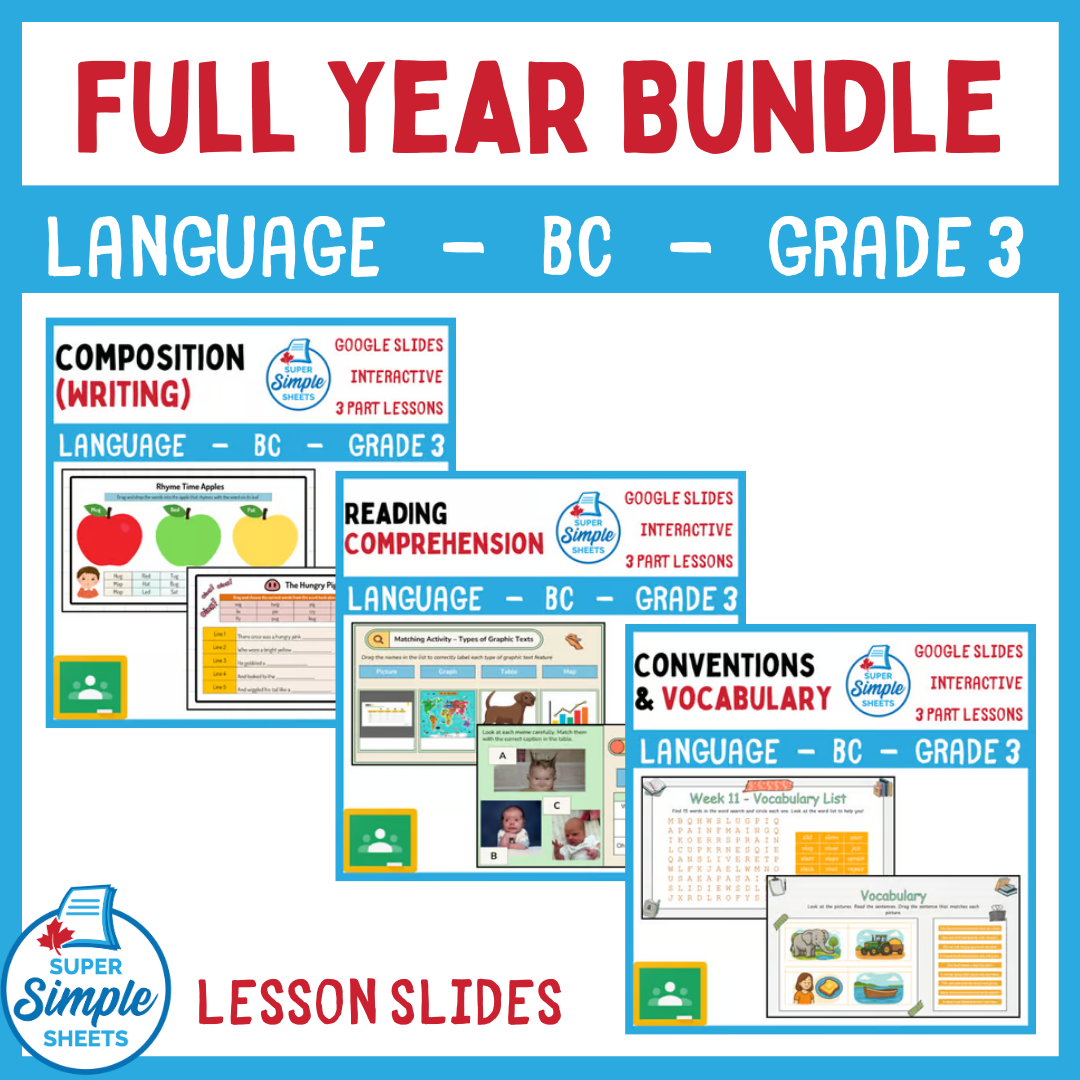 Grade 3 - BC Language - Google Lesson Slides - Full Year Bundle