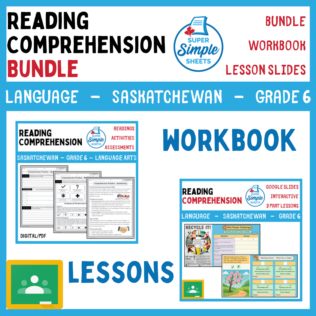 Grade 6 - Reading Comprehension - Saskatchewan Language - Lesson/Workbook Bundle