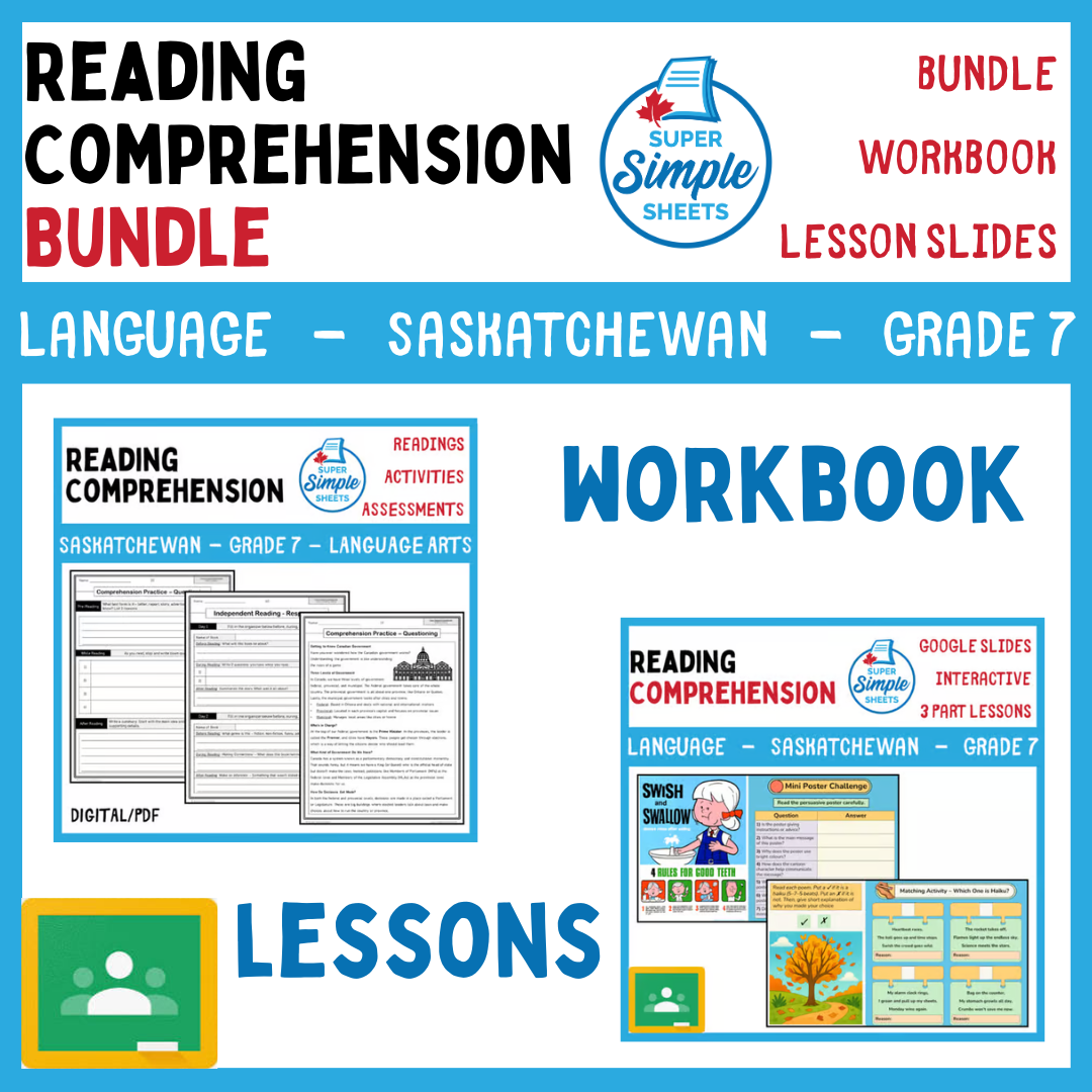 Grade 7 - Reading Comprehension - Saskatchewan Language - Lesson/Workbook Bundle