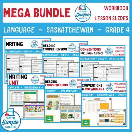 Grade 4 - Saskatchewan Language - Lessons/Workbook Mega Bundle