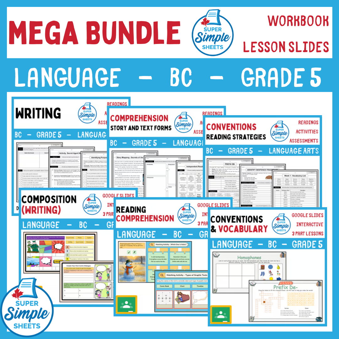 Grade 5 - BC Language - Lessons/Workbook Mega Bundle – Super Simple Sheets