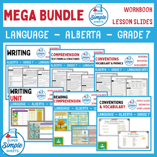 Grade 7 - Alberta Language - Lessons/Workbook Mega Bundle