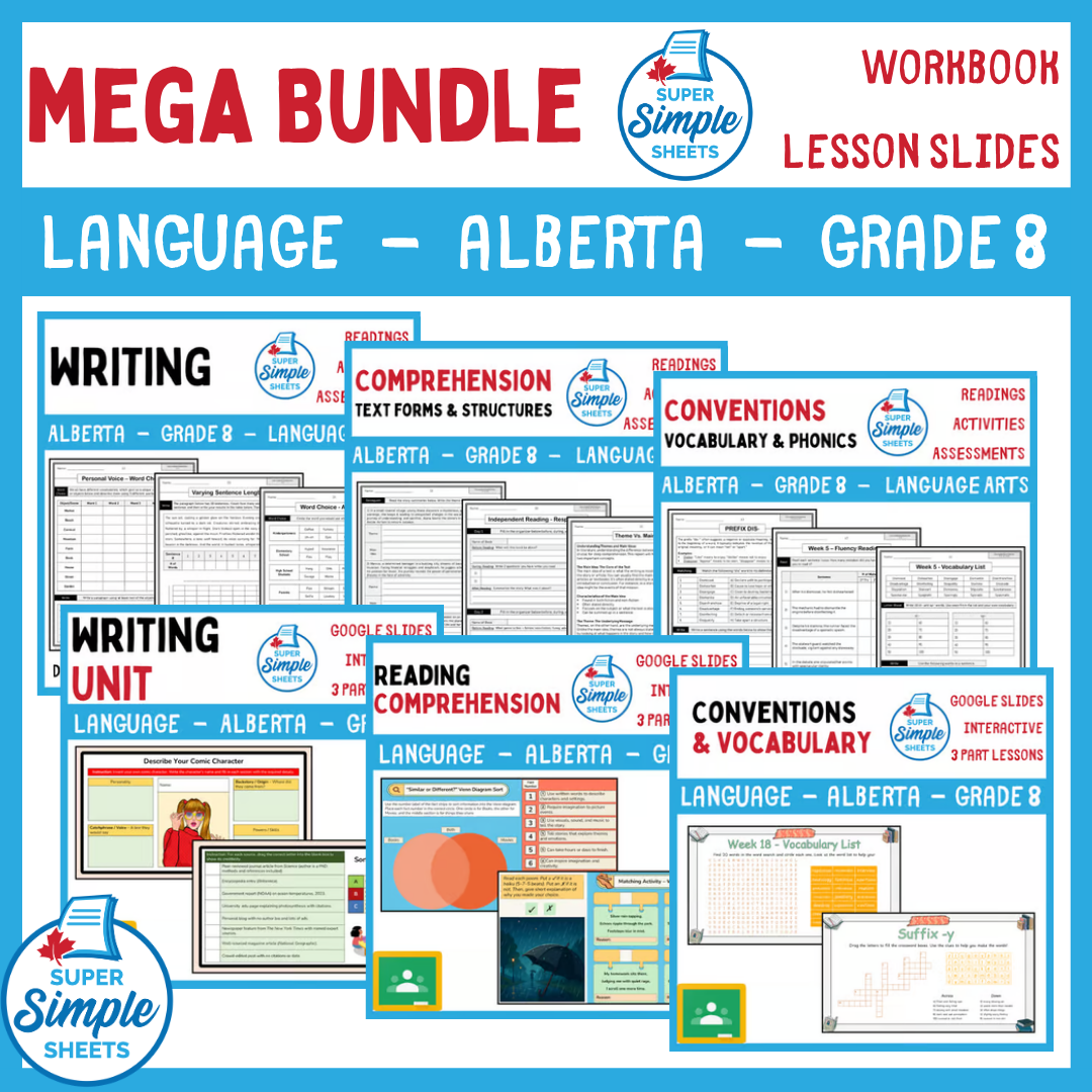 Grade 8 - Alberta Language - Lessons/Workbook Mega Bundle