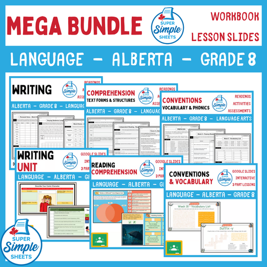 Grade 8 - Alberta Language - Lessons/Workbook Mega Bundle