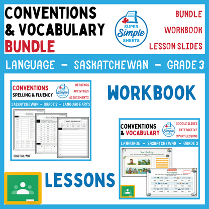 Grade 3 - Conventions & Vocabulary - Saskatchewan Language - Lesson/Work Bundle