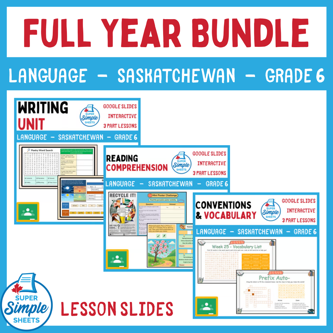 Grade 6 - Saskatchewan Language - Google Lesson Slides - Full Year Bundle
