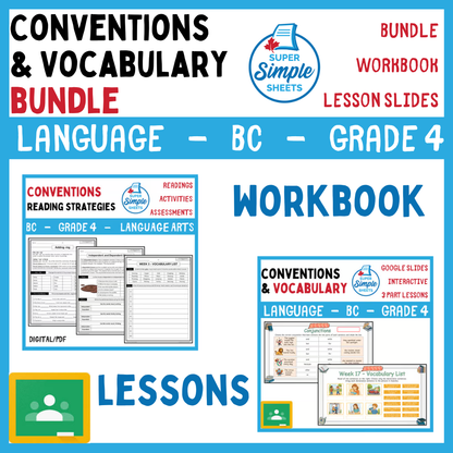 Grade 4 - Conventions & Vocabulary - BC Language - Lesson/Workbook Bundle