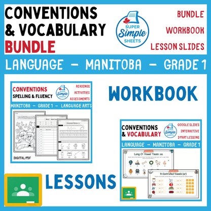 Grade 1 - Conventions & Vocabulary - Manitoba Language - Lesson/Workbook Bundle