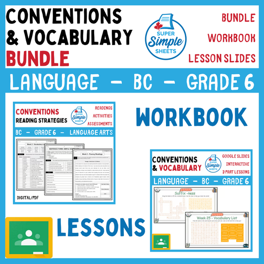 Grade 6 - Conventions & Vocabulary - BC Language - Lesson/Workbook Bundle