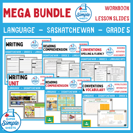 Grade 5 - Saskatchewan Language - Lessons/Workbook Mega Bundle